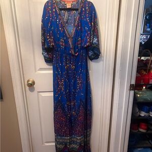 Flying Tomato Vibrant Blue Maxi Dress with Red and Purple Accents
